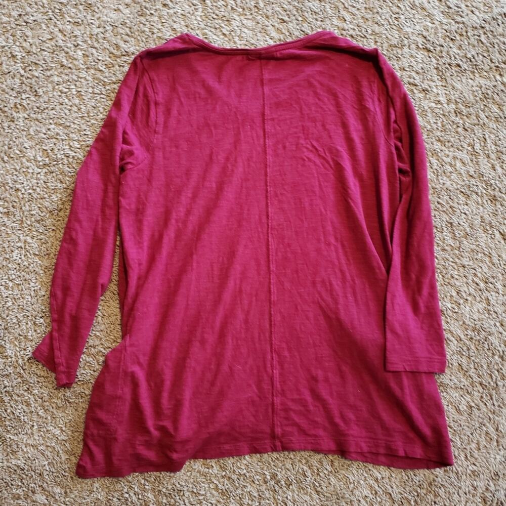 J Jill pocket vneck tee shirt long sleeve cotton blend burgundy red 1X - Picture 3 of 5